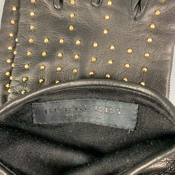 BURBERRY PRORSUM Black Gold Studded Kidskin Leather Silk Lined Gloves - Picture 7 of 7
